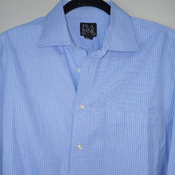 JOS A BANKS MENS BUTTON DOWN, TAYLORED FIT, BLUE AND WHITE CHECKED, SIZE 16 1\2 - Picture 3 of 5